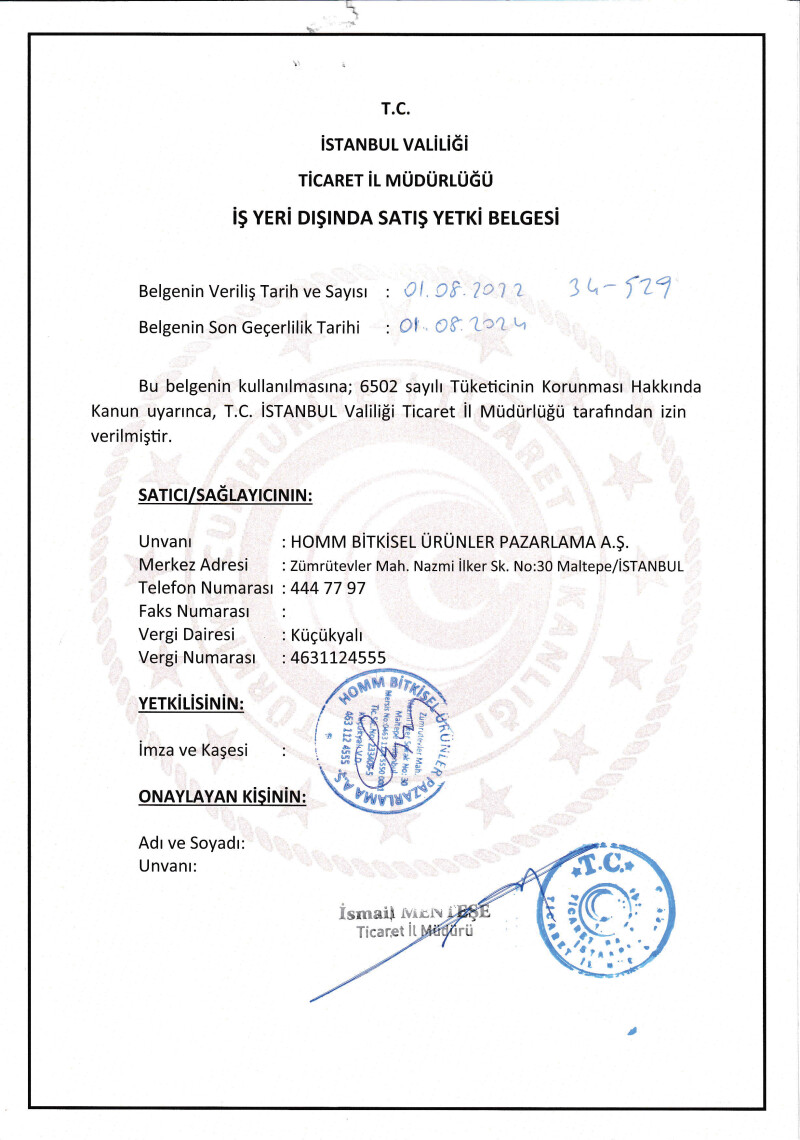 İş Yeri Dışında Satış Yetki Belgesi